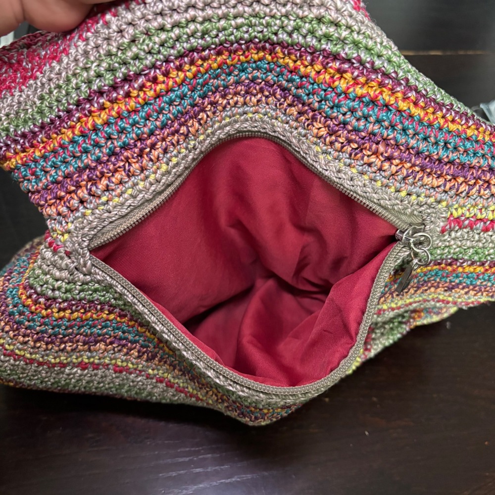 The Sak Boho Crochet Striped Shoulder Colorful Knit Bag Cottagecore Art Hippie - Picture 6 of 13